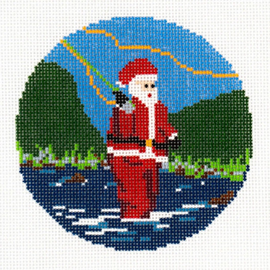 Ann Kaye Studio Sporty Santa Fly Fishing Needlepoint Canvas