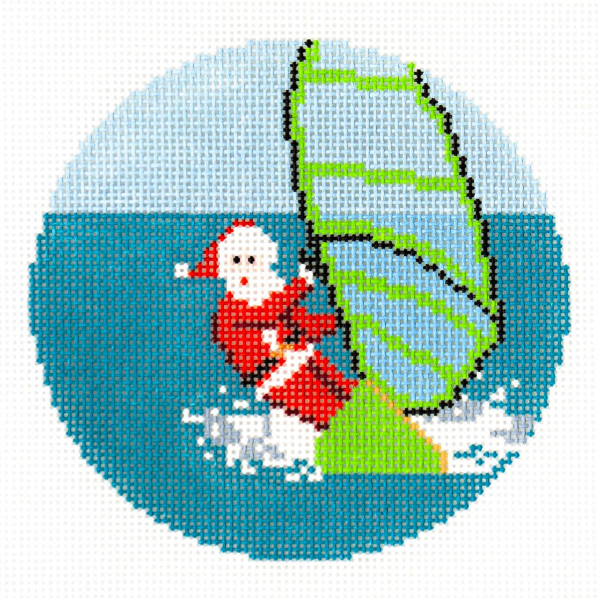 Ann Kaye Studio Sporty Santa Windsurfing Needlepoint Canvas