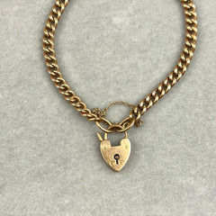 Antique Heart Lock Chain Bracelet in 9k Rose Gold