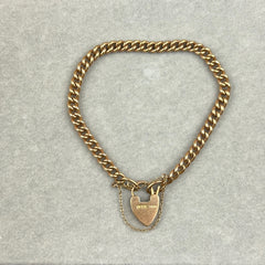 Antique Heart Lock Chain Bracelet in 9k Rose Gold