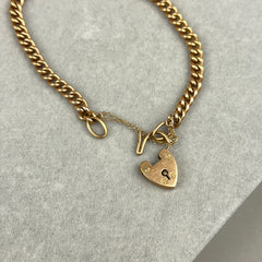 Antique Heart Lock Chain Bracelet in 9k Rose Gold