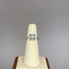 Antique Art Deco Diamond and Lab Emerald Ring in 14k White Gold