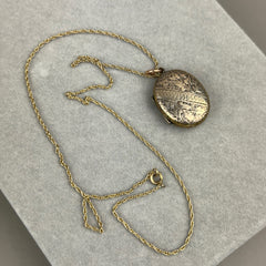 Antique Civil War Era Engraved Locket Necklace in 10k Rose Gold