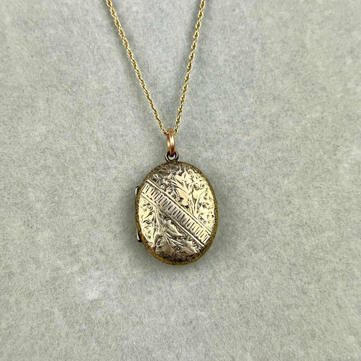 Antique Civil War Era Engraved Locket Necklace in 10k Rose Gold