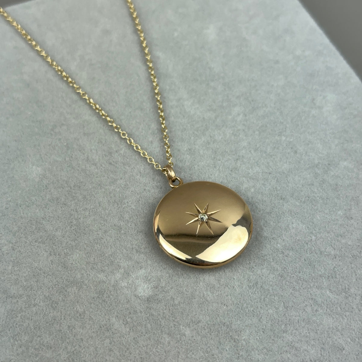Antique Star Set Diamond Locket Necklace in 10k Gold