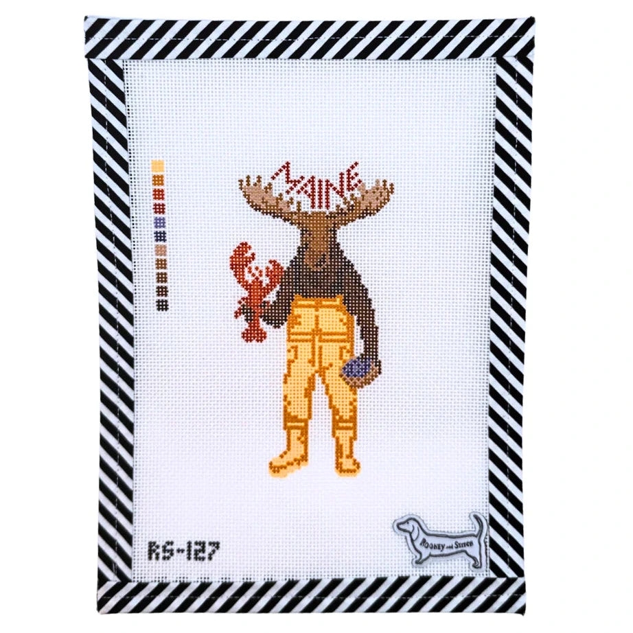 Atlantic Blue Canvas Rooney & Stitch Maine Moose Needlepoint Canvas