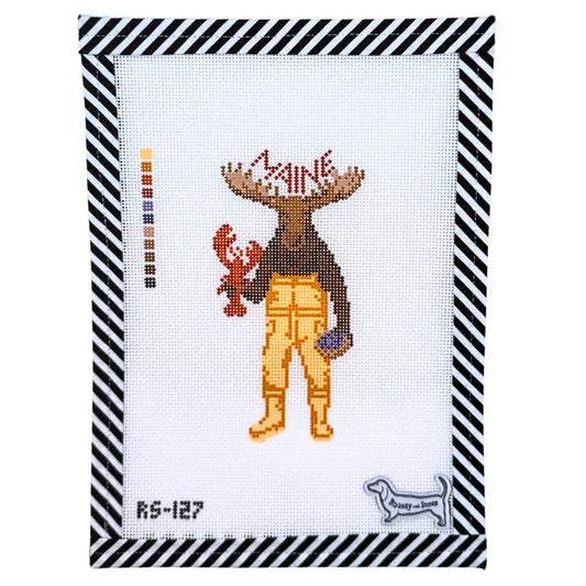 Atlantic Blue Canvas Rooney & Stitch Maine Moose Needlepoint Canvas