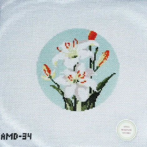 Atlantic Blue Canvas Anna McKenzie Studio Flowers of the Bible: Lily of the Field Needlepoint Canvas