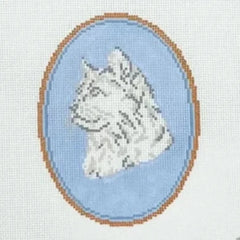 Atlantic Blue Canvas Rooney and Stitch Cat Cameo Needlepoint Canvas - Long Haired