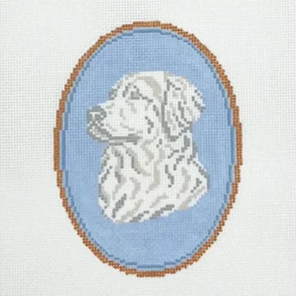 Atlantic Blue Canvas Rooney and Stitch Dog Cameo Needlepoint Canvas - Golden Retriever