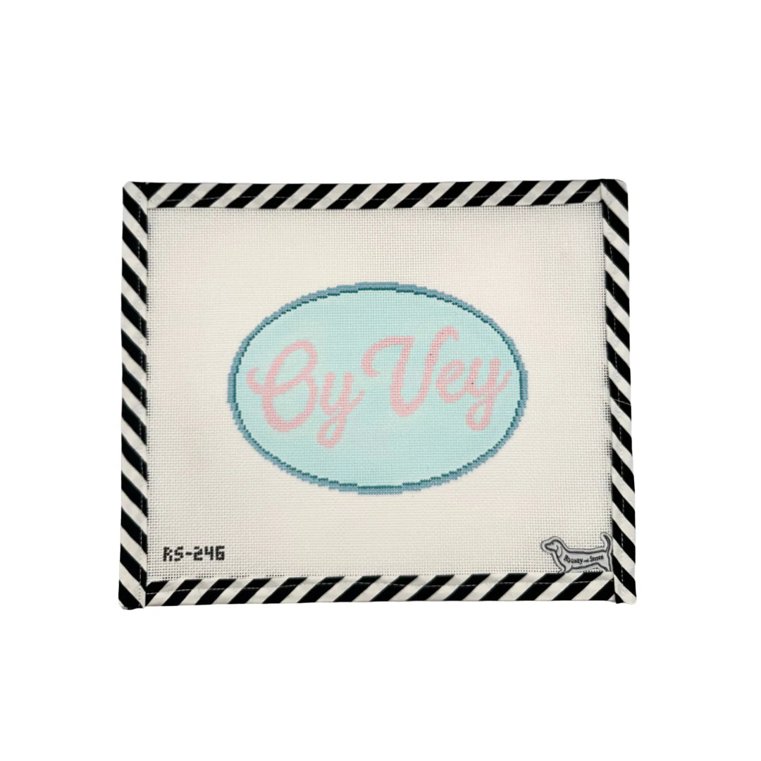 Atlantic Blue Canvas Rooney and Stitch Oy Vey Oval Needlepoint Canvas