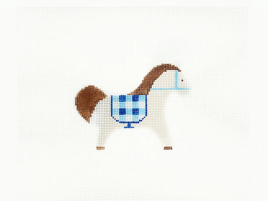 Audrey Wu Designs Gingham Pony - Blue Needlepoint Canvas