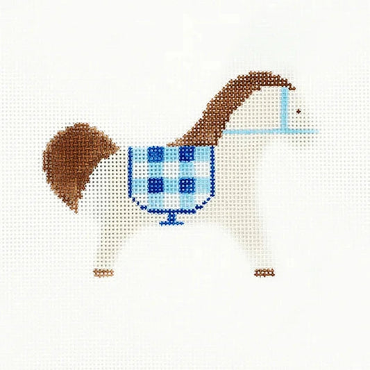 Audrey Wu Designs Gingham Pony - Blue Needlepoint Canvas