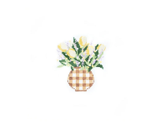 Audrey Wu Designs Gingham Vase Needlepoint Canvas - Beige