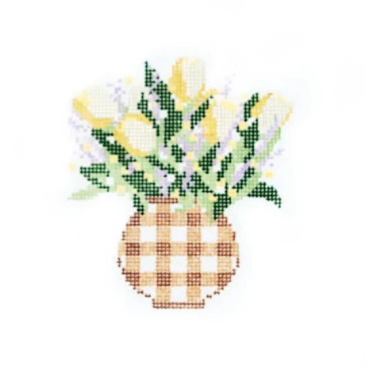 Audrey Wu Designs Gingham Vase Needlepoint Canvas - Beige