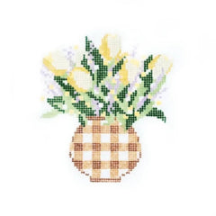 Audrey Wu Designs Gingham Vase Needlepoint Canvas - Beige