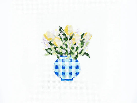 Audrey Wu Designs Gingham Vase Needlepoint Canvas - Blue