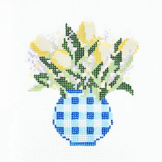 Audrey Wu Designs Gingham Vase Needlepoint Canvas - Blue