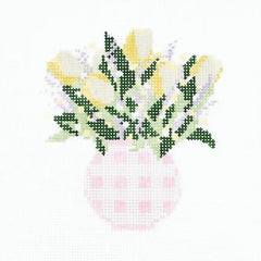 Audrey Wu Designs Gingham Vase Needlepoint Canvas - Pink