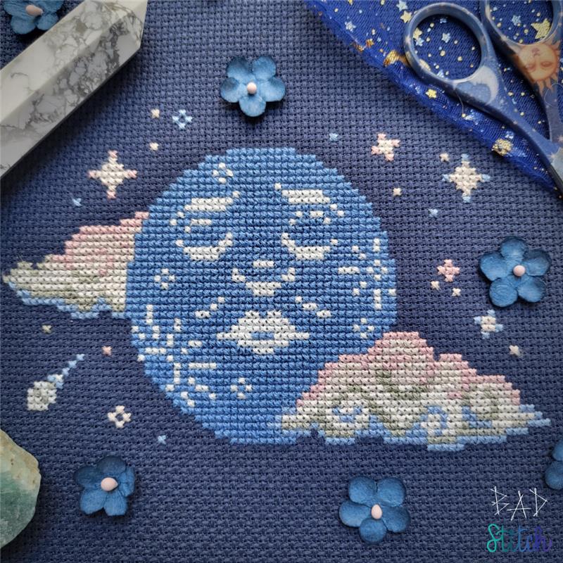 BAD Stitch Resting Moon Face Cross Stitch Pattern