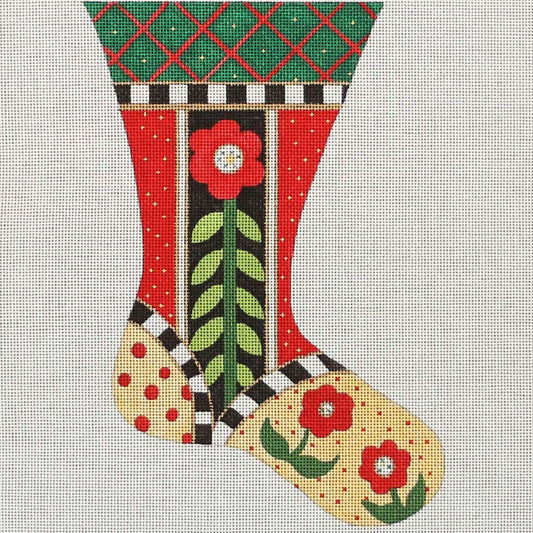 BB Needlepoint Designs Mini Stocking With Stemmed Flower Needlepoint Canvas