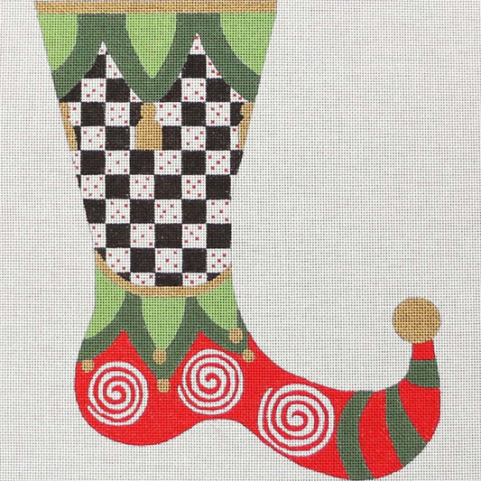 BB Needlepoint Designs Mini Stocking with Black and White Checkers Needlepoint Canvas