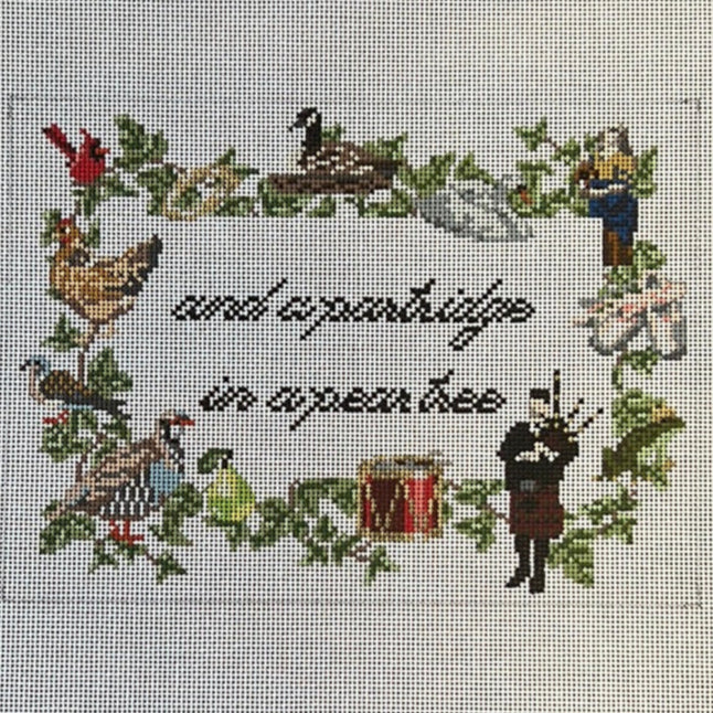 The Gingham Stitchery Kate Woodward Partridge In A Pear Tree Sign Needlepoint Canvas