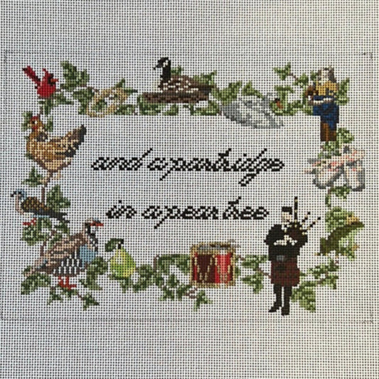 The Gingham Stitchery Kate Woodward Partridge In A Pear Tree Sign Needlepoint Canvas