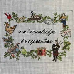 The Gingham Stitchery Kate Woodward Partridge In A Pear Tree Sign Needlepoint Canvas