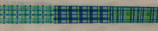 Kate Dickerson Needlepoint Collections Belt Madras Patchwork Blues and Greens Needlepoint Canvas