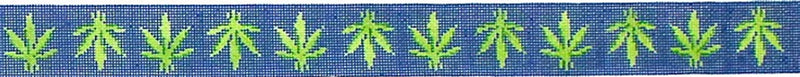 Kate Dickerson Needlepoint Collections Belt Weed Leaves Navy with Green Leaves Needlepoint Canvas