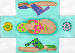 Kate Dickerson Needlepoint Collections Brick Jack Rogers Sandals Bright Multi Colors on Caribbean Needlepoint Canvas