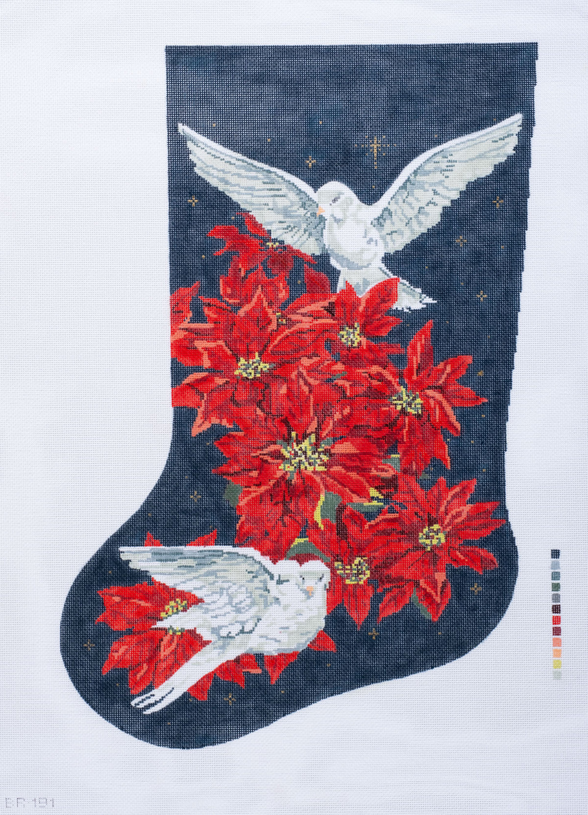 Barbara Russell Poinsettias & White Doves Christmas Stocking Needlepoint Canvas