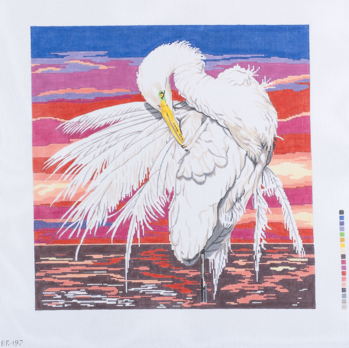 Barbara Russell Large Egret Sunset Needlepoint Canvas