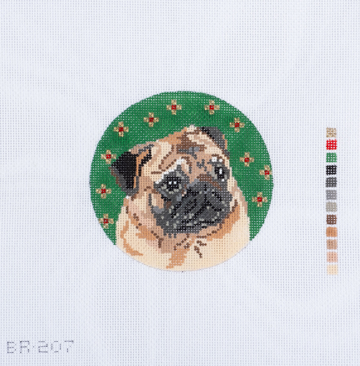Barbara Russell Pug Dog Ornament Needlepoint Canvas