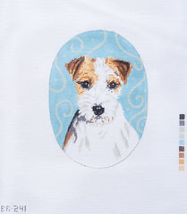 Barbara Russell Jack Russell Dog Oval Needlepoint Canvas