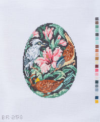 Barbara Russell Bird Medley with Hibiscus Flower Egg Needlepoint Canvas