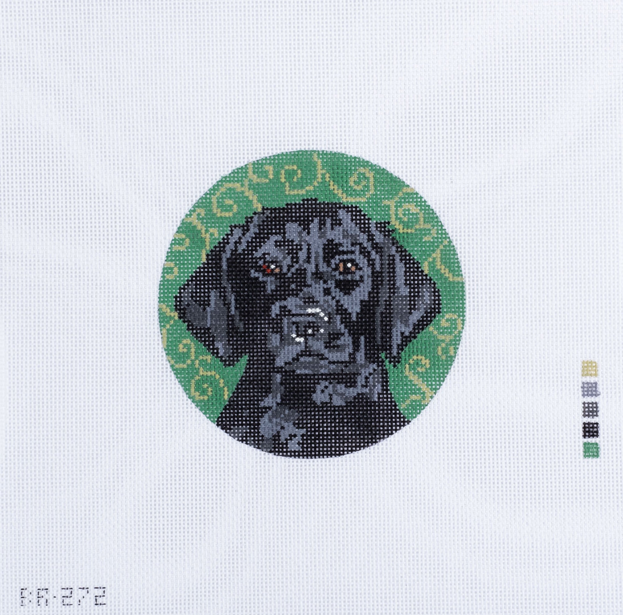Barbara Russell Black Lab Dog Round Ornament Needlepoint Canvas