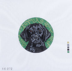 Barbara Russell Black Lab Dog Round Ornament Needlepoint Canvas