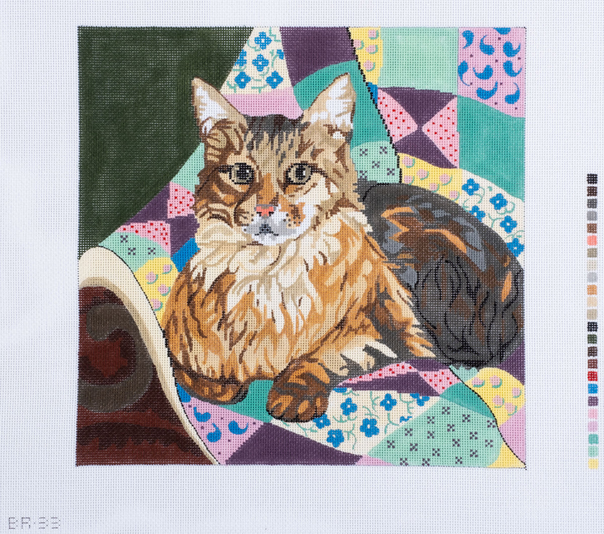 Barbara Russell Maine Coon Cat on Quilt Needlepoint Canvas