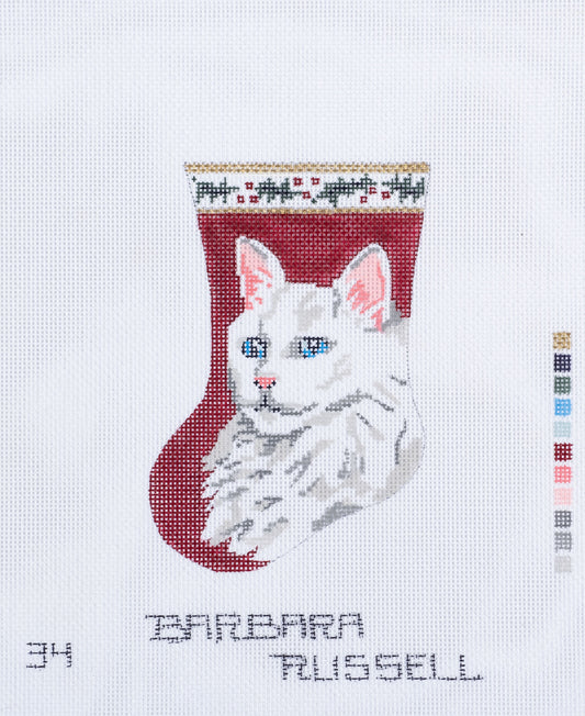Barbara Russell Designs Barbara Russell White Cat Mini Stocking Needlepoint Canvas