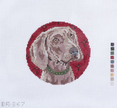 Barbara Russell Weimaraner Dog Head Ornament Needlepoint Canvas