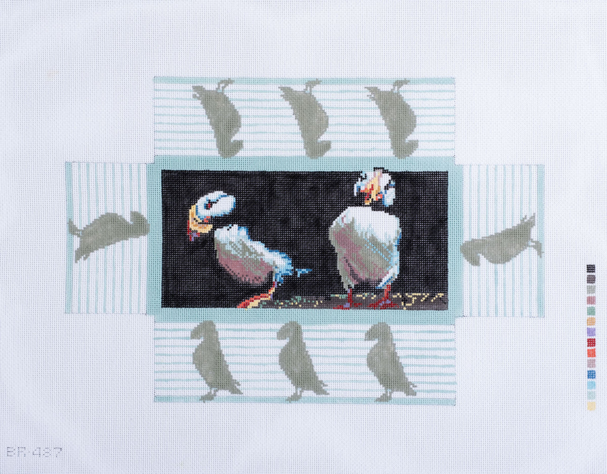 Barbara Russell Brande Puffins Doorstop Needlepoint Canvas