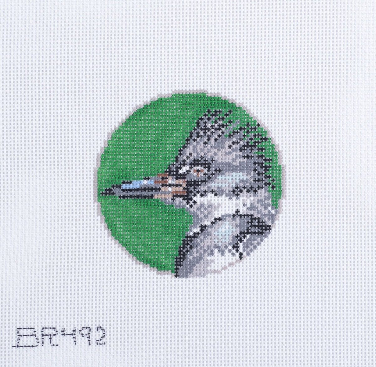 Barbara Russell Kingfisher Bird Round Ornament Needlepoint Canvas