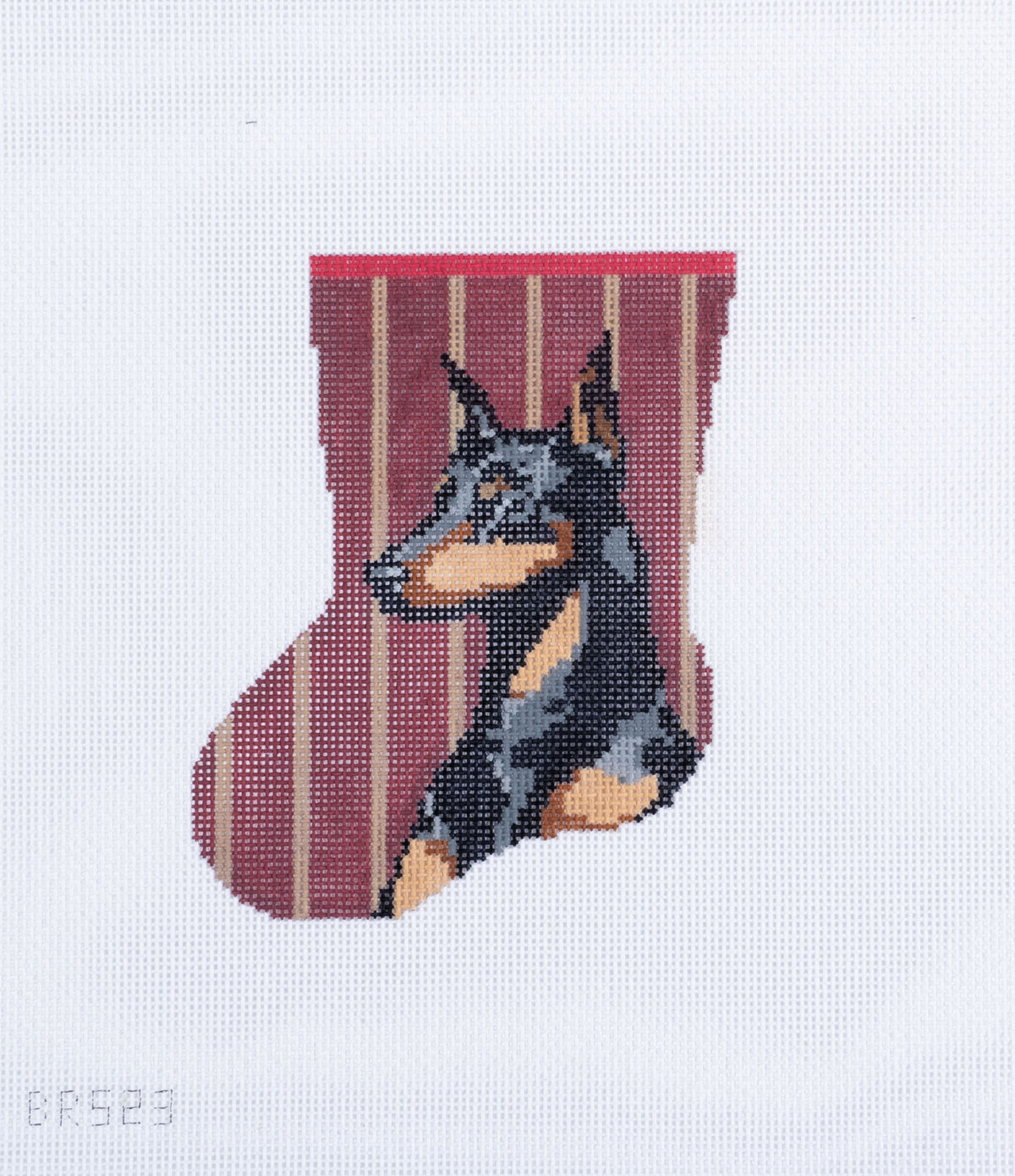Barbara Russell Doberman Dog Mini Stocking Needlepoint Canvas
