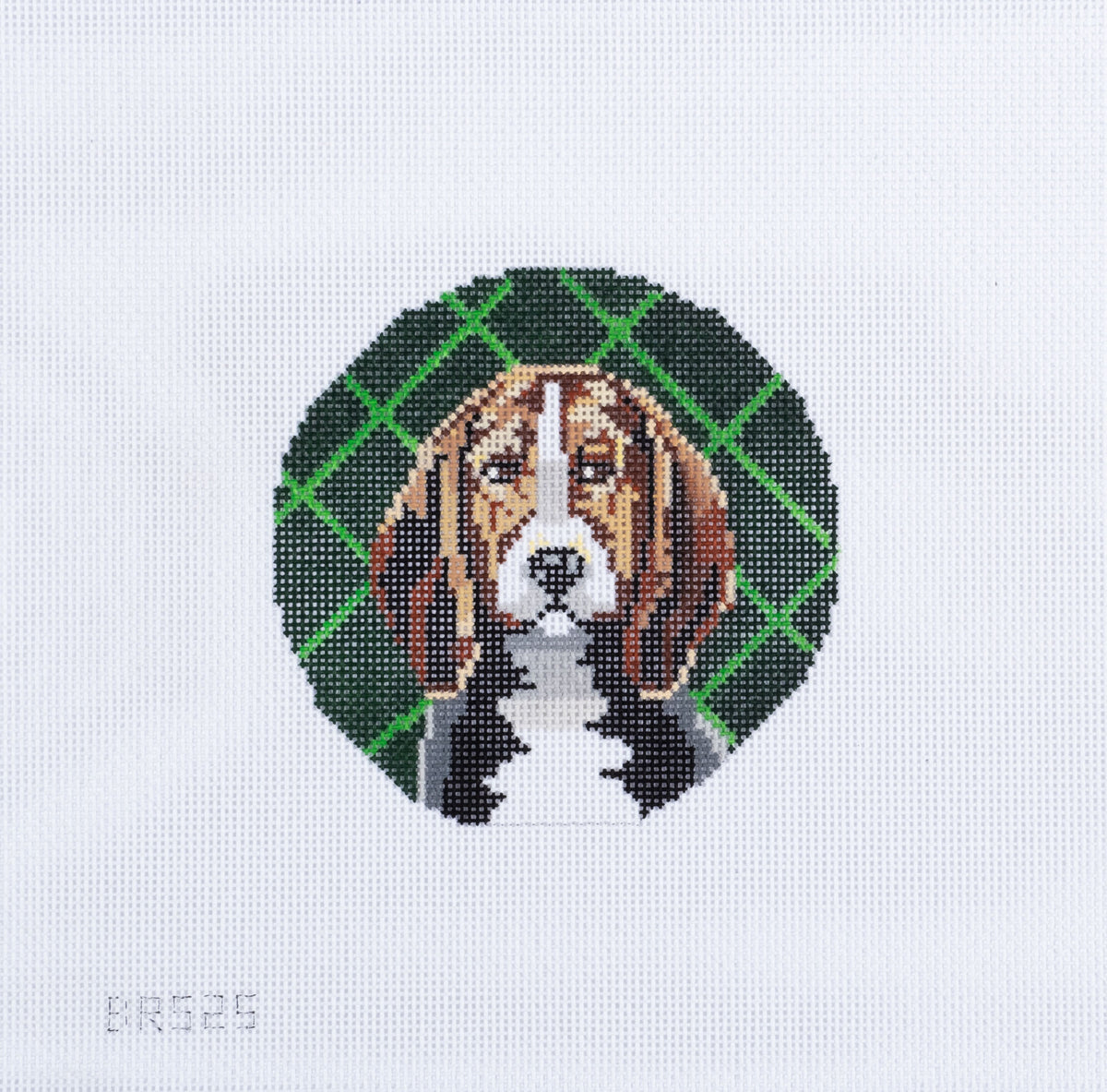 Barbara Russell Beagle Dog Round Ornament Needlepoint Canvas