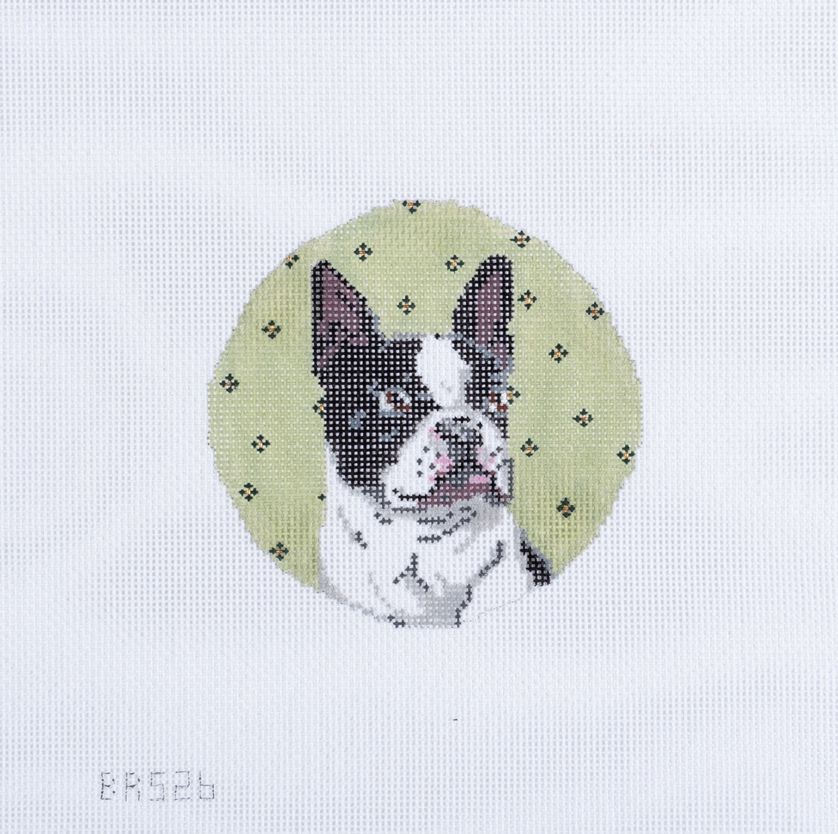 Barbara Russell Boston Terrier Dog Round Ornament Needlepoint Canvas