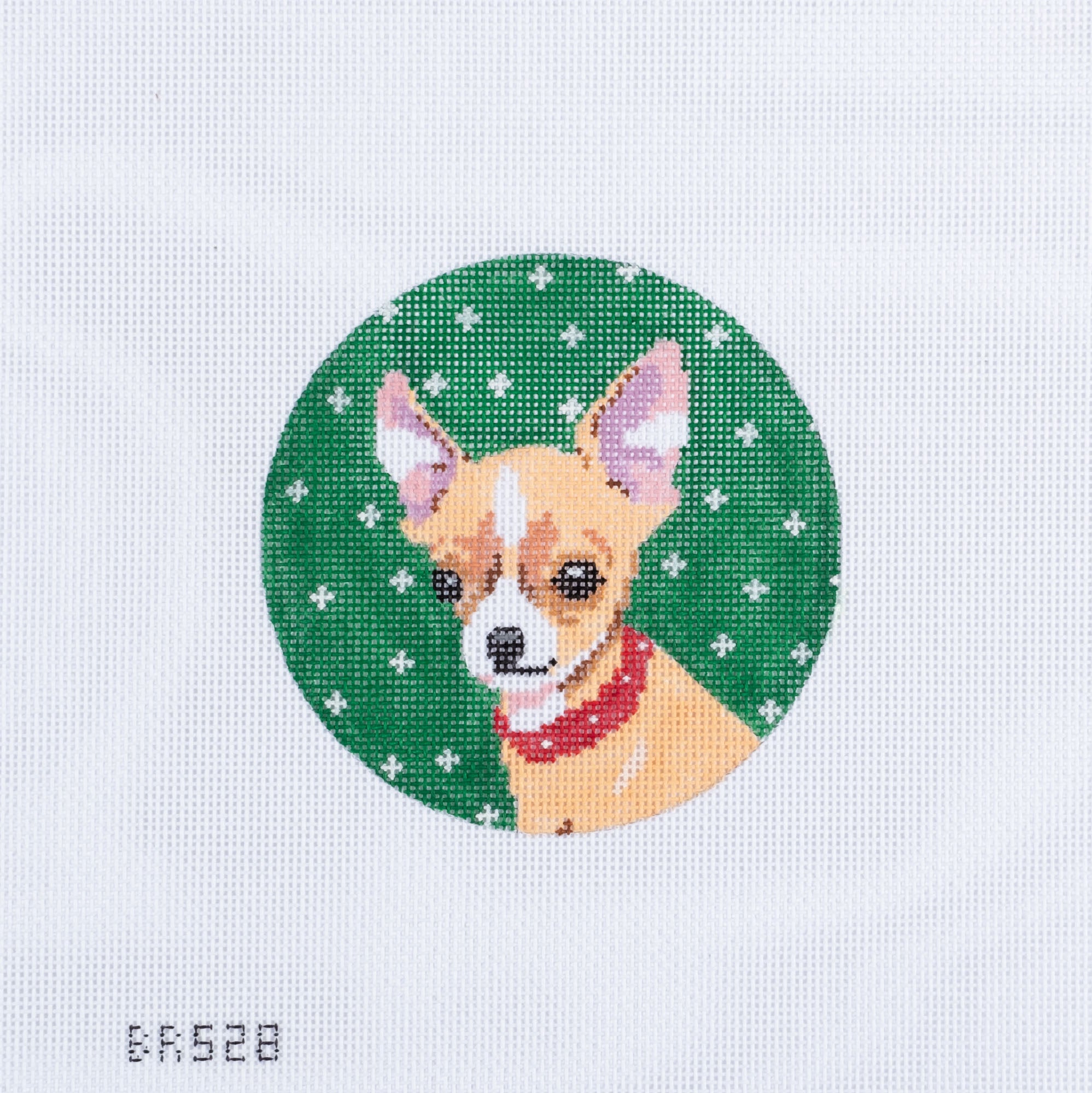 Barbara Russell Chihuahua Dog Round Needlepoint Canvas