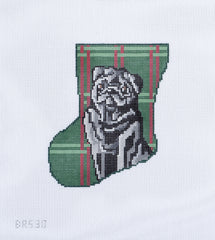 Barbara Russell Black Pug Dog Mini Stocking Needlepoint Canvas