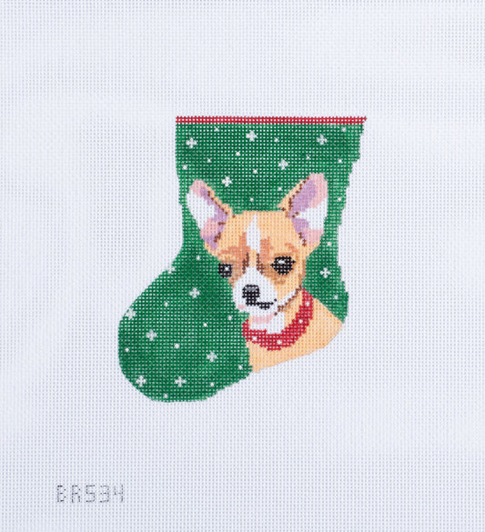 Barbara Russell Chihuahua Dog Mini Stocking Needlepoint Canvas